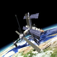 Космическа станция в орбита около печат на плаката на Земята