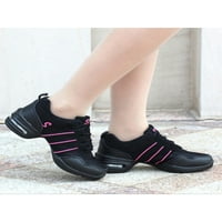 Жени ежедневни дишащи маратонки Разделени джаз обувки тренировка дантела нагоре ходещи танцови обувки черно розово 13c