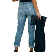 Женски дънки средно издигане разкъсани дънкови дънки разтягане сезонна мода за жени криви кльощави дънки Blue S-6XL