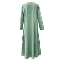 Рокли Forestyashe за жени ежедневни твърди памучно бельо рокля с дълъг ръкав с джобна рокля рокля макси рокля