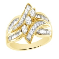 Бял естествен диамант тристонен байпасен пръстен в 10k жълто злато