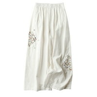 Памучни панталони от дамски етнически стил плюс размер свободно прилягане широк крак палацо панталони бродирани подрязани харема панталони