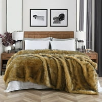 Луксозно плюшено одеяло за козина Fau, дълга купчина кафяво с черно одеяло, супер топло, размито, елегантно, пухкаво декорационна одеяло за диван, фотьойл, диван и легло, 60 '' 80 ''