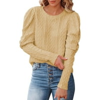 Пуловери за жени есен и зима небрежен кръгъл врат пуловер блуза солидна плетене на пуловер с дълъг ръкав