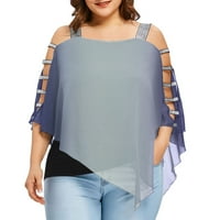 Пътни върхове и блуза за жени Дамски лято плюс размер градиент отпечатък с къс ръкав от рамо нередовен връх на големи размери с дълъг ръкав за жени