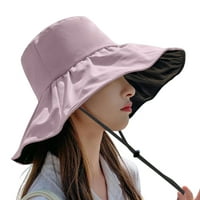Honrane Women Fisherman Hat Sunscreen Anti-UV защита на лицето Закрепете струна Голяма кратка кофа шапки плаж