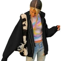 Sngxgn Женско яке с качулка твърд цвят изморява женски якета, черно, размер s