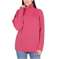 Guzom дамски плетен пуловер свободен костенурка есен и зимни пуловери горещо розово размери m