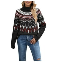 Aoksee пуловери за жени жени модни ежедневни ретро цветове контраст печат плетене с дълъг ръкав пуловер