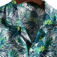 Мъжки ризи памук модна ежедневна летна цветна печат с къс ръкав бутон надолу ревера свободно с джобове мъжки върхове