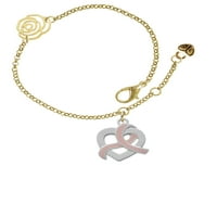 Delight Jewelry Heart очертания с розова панделка през гривна за верига от розови връзки със златен тон, 6.25 +1.75 Extender