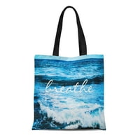 Платно тотална чанта Син пейзаж Дишайте Хавай Тюркоаз океански вълни Вдъхновение Дума за многократна употреба чанта за хранителни стоки Рамо за хранителни стоки