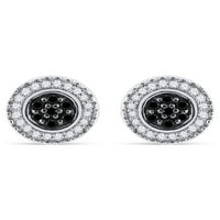 3gems бижутери стерлинги сребърни жени кръгли черен цвят подобрени обеци с диамантен клъстер cttw