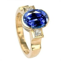 Harry Chad Enterprises 3. CT Diamonds 3-каменна Sri Lanka Blue Sapphire Bezel Ring, размер 6.5