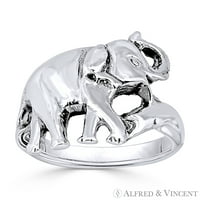 Слоново животно тотем чар с десен пръстен в окислен. Стерлинг сребро