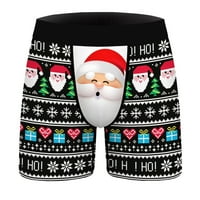 Yuelianxi Mens Коледен печат плосък тънък дълъг дишащ бельо панталони Модни спортни ежедневни спортни боксьори с близко приспособяване за Коледа