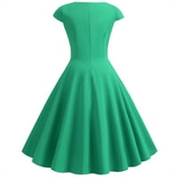 Дамски летни елегантни солидни рокли A-линия Официално V-образно деколте с къси ръкави Midi рокли зелени s