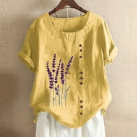 SHPWFBE Цветя от лавандула отпечатани памук и бельо разхлабени ежедневни ризи дамски върхове