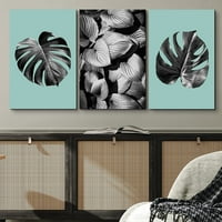 Pixonsign Canvas Print Wall Art Комплект Monstera Leaf & Plant Display Floral Wilderness Photography Modern Art Rustic Relal Calm Multicolor Black and White за хол, спалня, офис - 24 x36 x3