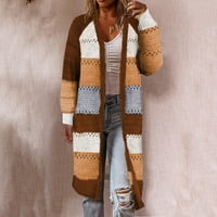 Дамски бохо отворен преден жилетка Colorblock с дълъг ръкав свободни плетени леки пуловери