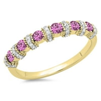 DazzlingRock Collection 10k кръг розов сапфир и диамантени дами за булчинска сватба, жълто злато, размер 4.5