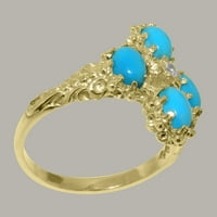 Британски направени 10k жълто злато естествен диамант и тюркоазени жени обещават пръстен - Опции за размер - размер 6