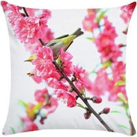 Southwit Pink Peach Blossoms Pattern Cushion Cover Linen Cushion Cover Square for Home, цвете