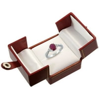 10k бяло златен диамант Ruby годежен пръстен Овал 7x, размер 7.5