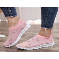 Oucaili дами апартаменти ниски горни обувки за ходене на маратонки леки плетени горни ежедневни обувки джогинг чорап маратонка розово 4.5